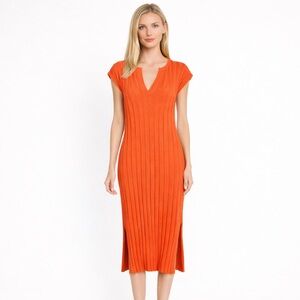 Rails Ashley Pull On Midi Ribbed Knit Dress Side Slits Size S Orange Minimalist